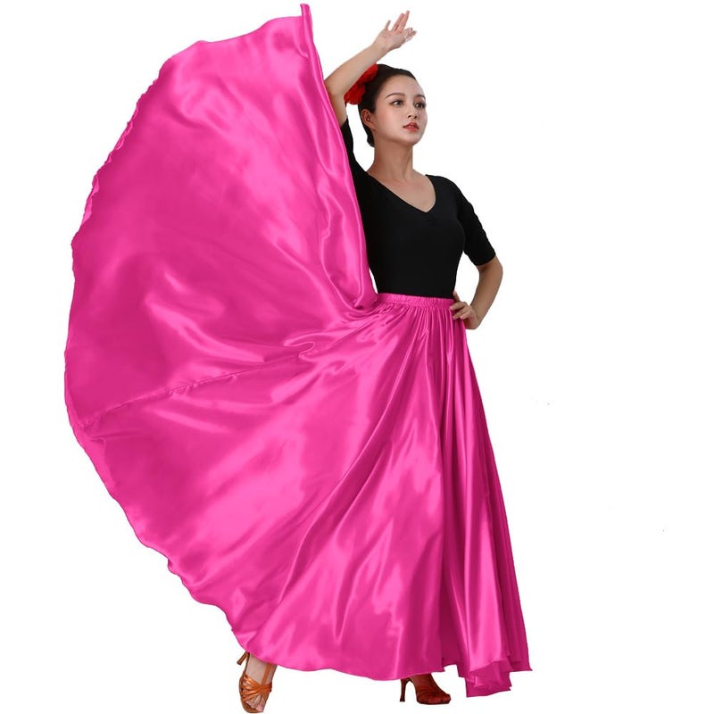 Sancan Women Full Ankle Length Retro Long Maxi Skirt for Dance Gypsy Costume Church Praise Worship Celebration Party Cosplay (Rose Red) - Image 3